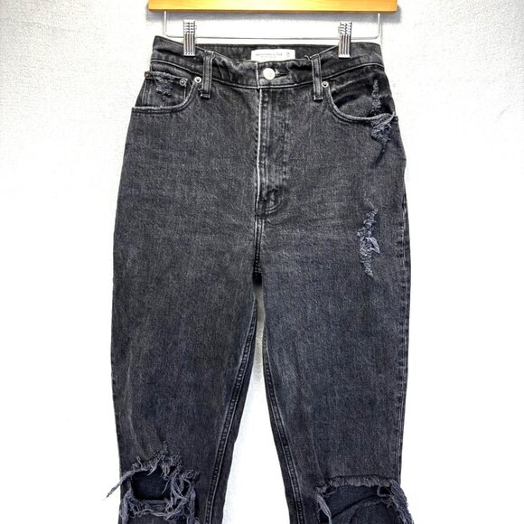 Abercrombie & Fitch 90s Straight High Rise Distressed Jeans Womens 26 2 R Black - Picture 3 of 16